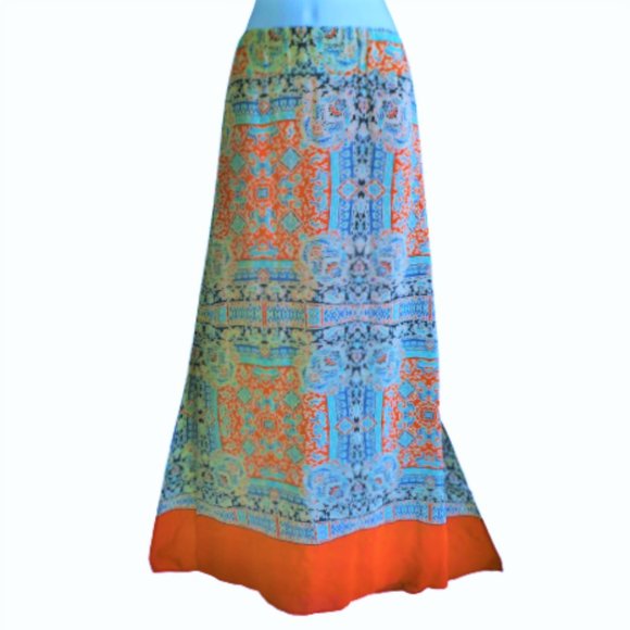 SiLK Vanessa Virginia Anthropologie Maxi Skirt Lined Mediterranean Side Slit M - Picture 2 of 8